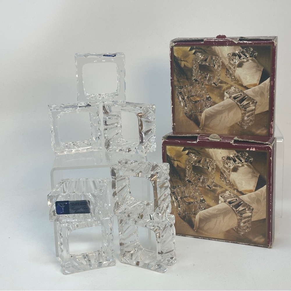 Hamilton Napkin Rings 24 % Full Lead Crystal 7 Pc NIB Vintage Wedding